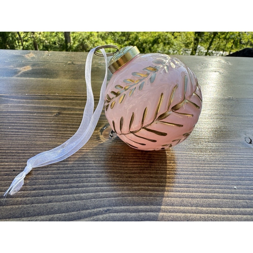 Pink Glass Christmas Ornament Hand Painted Gold Leaf Ball Holiday Decor‎ Blush